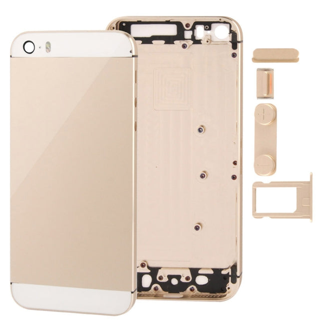 Full Housing Alloy Back Cover with Mute Button + Power Button + Volume Button + Nano SIM Card Tray for iPhone 5S (Light Gold)-garmade.com
