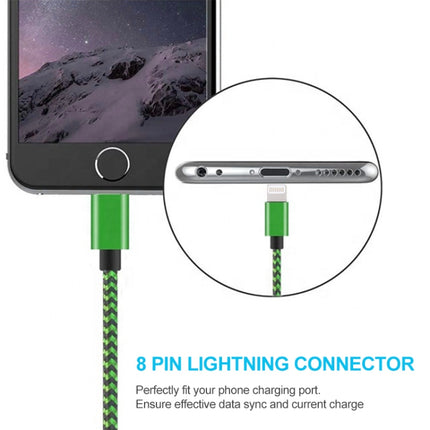 2A Woven Style USB to 8 Pin Sync Data / Charging Cable, Cable Length: 1m(Green)-garmade.com
