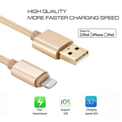 1m Woven Style Metal Head 8 Pin to USB Data Sync Charging Cable for iPhone, iPad-garmade.com