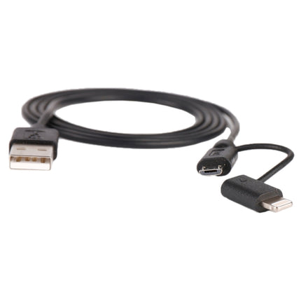 1m MFI 2 in 1 8 pin + Micro USB 2.0 Male to USB Data Sync Charging Cable(Black)-garmade.com