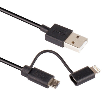 1m MFI 2 in 1 8 pin + Micro USB 2.0 Male to USB Data Sync Charging Cable(Black)-garmade.com