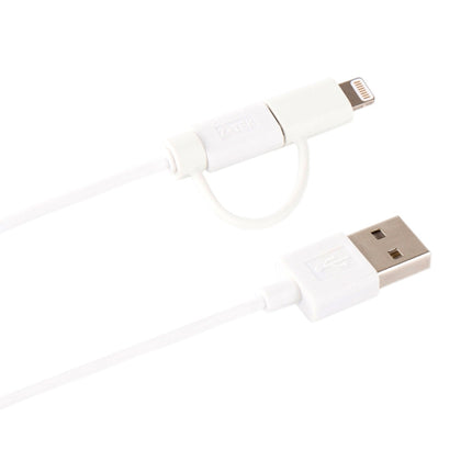 1m MFI 2 in 1 8 pin + Micro USB 2.0 Male to USB Data Sync Charging Cable(White)-garmade.com