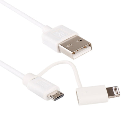 1m MFI 2 in 1 8 pin + Micro USB 2.0 Male to USB Data Sync Charging Cable(White)-garmade.com