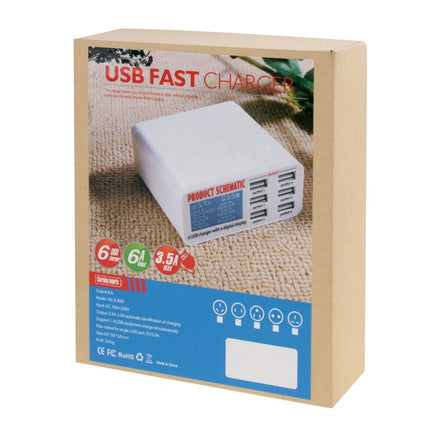 WLX-899 30W USB Charger 5V 6A Output 3.5A Max High Speed 6-Ports USB Charger with Digital Display & 1.5m Cable-garmade.com