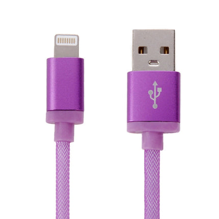 Net Style Metal Head USB to 8 Pin Data / Charger Cable, Cable Length: 25cm(Purple)-garmade.com