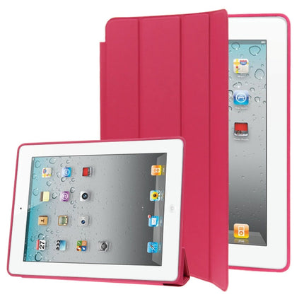 4-folding Slim Smart Cover Leather Case with Holder & Sleep / Wake-up Function for iPad 4 / New iPad (iPad 3) / iPad 2(Magenta)-garmade.com