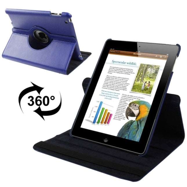 360 Degree Rotatable Leather Case with Sleep / Wake-up Function & Holder for New iPad (iPad 3), Sapphire Blue-garmade.com