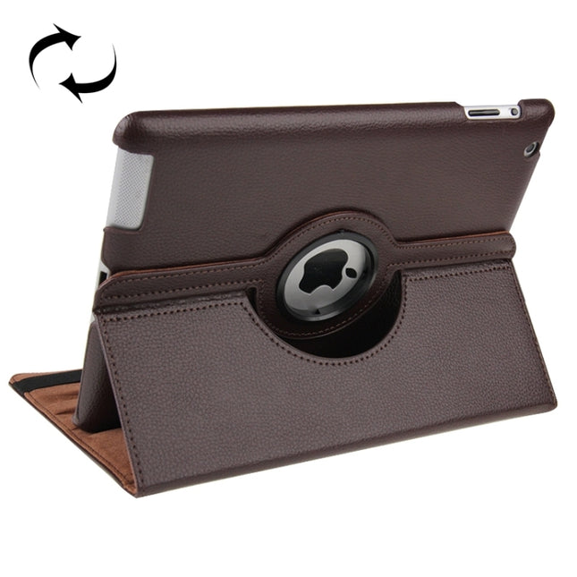 360 Degree Rotatable Leather Case with Sleep / Wake-up Function & Holder for New iPad (iPad 3)(Brown)-garmade.com