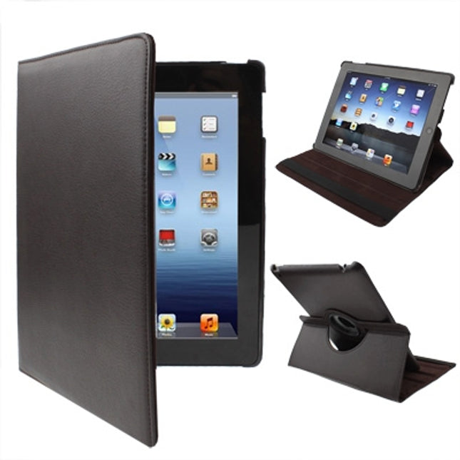 360 Degree Rotatable PU Leather Case with Sleep / Wake-up Function & Holder for New iPad (iPad 3) / iPad 2 / iPad 4, Coffee(Coffee)-garmade.com