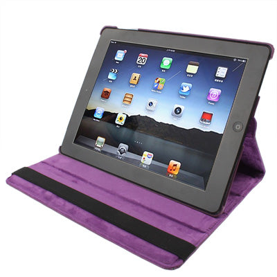 360 Degree Rotatable PU Leather Case with Sleep / Wake-up Function & Holder for New iPad (iPad 3) / iPad 2, Dark Purple-garmade.com