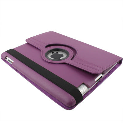 360 Degree Rotatable PU Leather Case with Sleep / Wake-up Function & Holder for New iPad (iPad 3) / iPad 2, Dark Purple-garmade.com