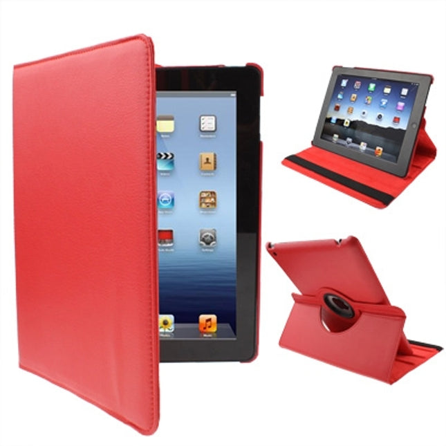 360 Degree Rotatable PU Leather Case with Sleep / Wake-up Function & Holder for New iPad (iPad 3) / iPad 2, Red(Red)-garmade.com