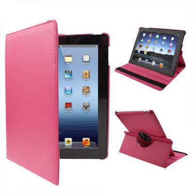 360 Degree Rotatable PU Leather Case with Holder for New iPad (iPad 3) / iPad 2 / iPad 4, Red Plum-garmade.com