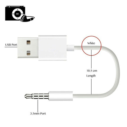 JW-SM1 USB to 3.5mm Jack Data Sync & Charge Cable for iPod shuffle 1st /2nd /3rd /4th /5th /6th Generation, Length: 10cm(White)-garmade.com