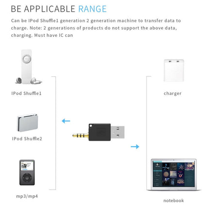 For iPod shuffle 3rd / 2nd USB Data Dock Charger Adapter, Length: 4.6cm(Black)-garmade.com