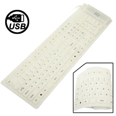 109 Keys USB 2.0 Full Sized Waterproof Flexible Silicone Keyboard (White)-garmade.com