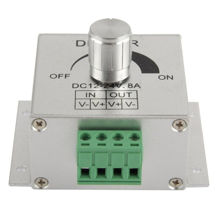 Aluminum Single Color Dimmer Switch LED Dimmer Controller for Strip Light DC12-24V, Output Current: 8A(Silver)-garmade.com