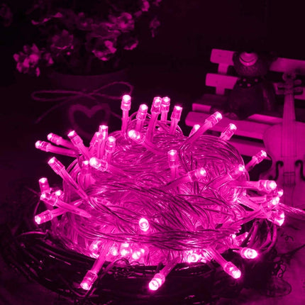Waterproof String Light, Length: 10m, 100 LED, Flashing / Fading / Chasing Effect, with Controller, AC 220V, EU Plug(Pink Light)-garmade.com