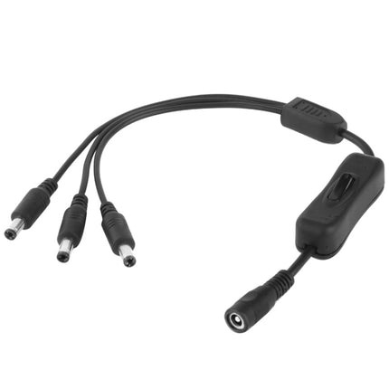 5.5 x 2.1mm Female to 3x Male DC Power Cable Connector with Switch for LED Strip, Length: 30cm(Black)-garmade.com