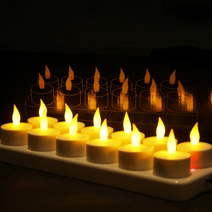 12 PCS Flameless LED Tealight Flicker Candle Light, Rechargeable Home Decoration Light with Charging Board-garmade.com