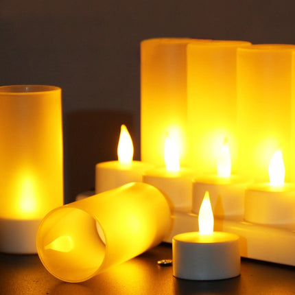 12 PCS Flameless LED Tealight Flicker Candle Light, Rechargeable Home Decoration Light with Charging Board-garmade.com
