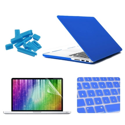 ENKAY for MacBook Pro Retina 13.3 inch (US Version) / A1425 / A1502 4 in 1 Frosted Hard Shell Plastic Protective Case with Screen Protector & Keyboard Guard & Anti-dust Plugs(Dark Blue)-garmade.com
