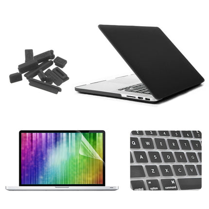ENKAY for MacBook Pro Retina 15.4 inch (US Version) / A1398 4 in 1 Frosted Hard Shell Plastic Protective Case with Screen Protector & Keyboard Guard & Anti-dust Plugs(Black)-garmade.com