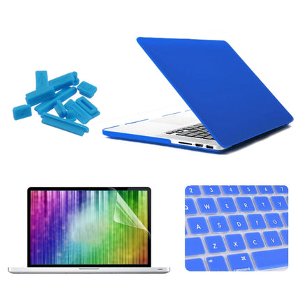 ENKAY for MacBook Pro Retina 15.4 inch (US Version) / A1398 4 in 1 Frosted Hard Shell Plastic Protective Case with Screen Protector & Keyboard Guard & Anti-dust Plugs(Dark Blue)-garmade.com