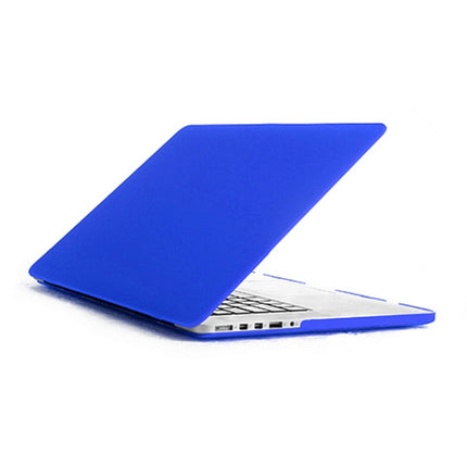 ENKAY for MacBook Pro Retina 15.4 inch (US Version) / A1398 4 in 1 Frosted Hard Shell Plastic Protective Case with Screen Protector & Keyboard Guard & Anti-dust Plugs(Dark Blue)-garmade.com