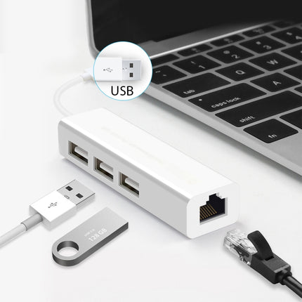USB 2.0 Ethernet Network Adapter + 3 Ports USB HUB(White)-garmade.com