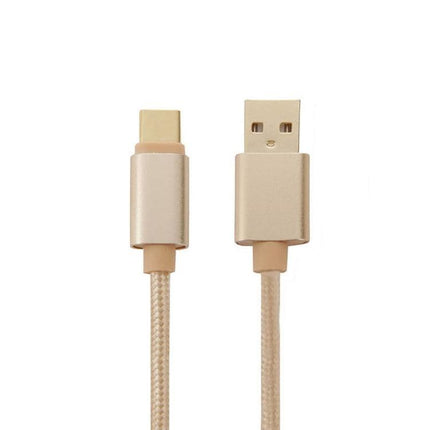 1m Woven Style Metal Head USB-C / Type-C 3.1 to USB 2.0 Data Sync Charge Cable(Gold)-garmade.com