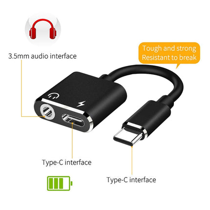 ENKAY Hat-prince HC-10 USB-C / Type-C + 3.5mm Jack to USB-C / Type-C Charge Audio Adapter Cable(Black)-garmade.com
