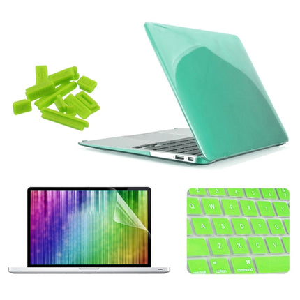 ENKAY for MacBook Air 11.6 inch (US Version) / A1370 / A1465 4 in 1 Crystal Hard Shell Plastic Protective Case with Screen Protector & Keyboard Guard & Anti-dust Plugs(Green)-garmade.com