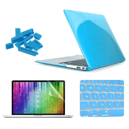 ENKAY for MacBook Air 11.6 inch (US Version) / A1370 / A1465 4 in 1 Crystal Hard Shell Plastic Protective Case with Screen Protector & Keyboard Guard & Anti-dust Plugs(Blue)-garmade.com
