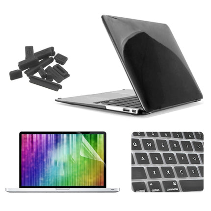 ENKAY for MacBook Air 13.3 inch (US Version) / A1369 / A1466 4 in 1 Crystal Hard Shell Plastic Protective Case with Screen Protector & Keyboard Guard & Anti-dust Plugs(Black)-garmade.com