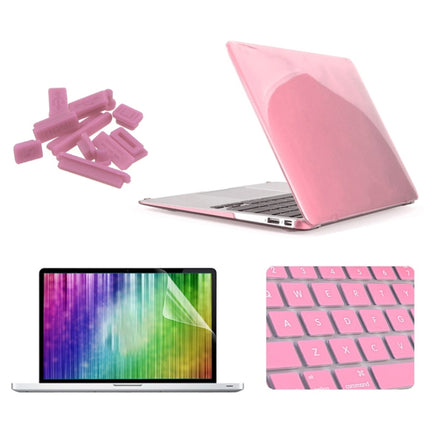 ENKAY for MacBook Air 13.3 inch (US Version) / A1369 / A1466 4 in 1 Crystal Hard Shell Plastic Protective Case with Screen Protector & Keyboard Guard & Anti-dust Plugs(Pink)-garmade.com