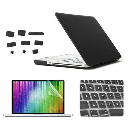 ENKAY for MacBook Pro 13.3 inch (US Version) / A1278 4 in 1 Frosted Hard Shell Plastic Protective Case with Screen Protector & Keyboard Guard & Anti-dust Plugs(Black)-garmade.com