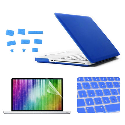 ENKAY for MacBook Pro 13.3 inch (US Version) / A1278 4 in 1 Frosted Hard Shell Plastic Protective Case with Screen Protector & Keyboard Guard & Anti-dust Plugs(Dark Blue)-garmade.com