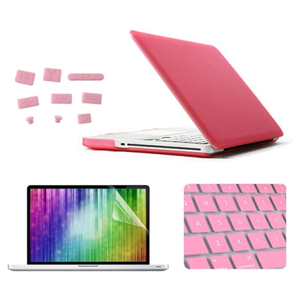 ENKAY for MacBook Pro 13.3 inch (US Version) / A1278 4 in 1 Frosted Hard Shell Plastic Protective Case with Screen Protector & Keyboard Guard & Anti-dust Plugs(Pink)-garmade.com