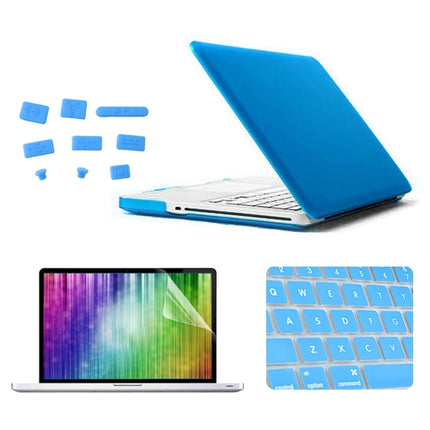 ENKAY for MacBook Pro 13.3 inch (US Version) / A1278 4 in 1 Frosted Hard Shell Plastic Protective Case with Screen Protector & Keyboard Guard & Anti-dust Plugs(Blue)-garmade.com