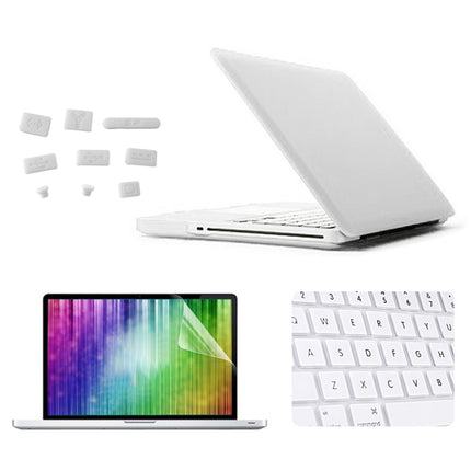 ENKAY for MacBook Pro 13.3 inch (US Version) / A1278 4 in 1 Frosted Hard Shell Plastic Protective Case with Screen Protector & Keyboard Guard & Anti-dust Plugs(White)-garmade.com