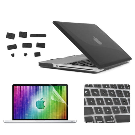 ENKAY for MacBook Pro 13.3 inch (US Version) / A1278 4 in 1 Crystal Hard Shell Plastic Protective Case with Screen Protector & Keyboard Guard & Anti-dust Plugs(Black)-garmade.com