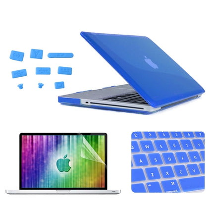 ENKAY for MacBook Pro 13.3 inch (US Version) / A1278 4 in 1 Crystal Hard Shell Plastic Protective Case with Screen Protector & Keyboard Guard & Anti-dust Plugs(Dark Blue)-garmade.com