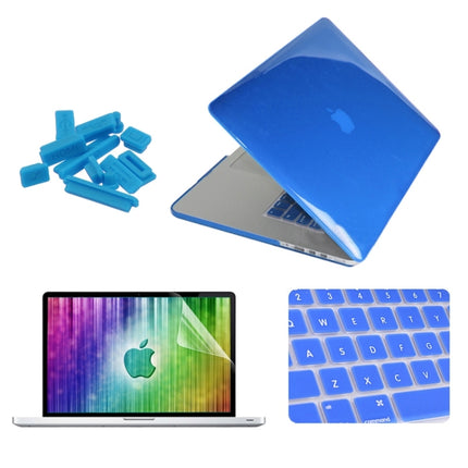 ENKAY for MacBook Pro Retina 13.3 inch (US Version) / A1425 / A1502 4 in 1 Crystal Hard Shell Plastic Protective Case with Screen Protector & Keyboard Guard & Anti-dust Plugs(Dark Blue)-garmade.com