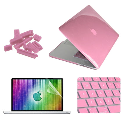ENKAY for MacBook Pro Retina 13.3 inch (US Version) / A1425 / A1502 4 in 1 Crystal Hard Shell Plastic Protective Case with Screen Protector & Keyboard Guard & Anti-dust Plugs(Pink)-garmade.com