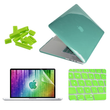 ENKAY for MacBook Pro Retina 15.4 inch (US Version) / A1398 4 in 1 Crystal Hard Shell Plastic Protective Case with Screen Protector & Keyboard Guard & Anti-dust Plugs(Green)-garmade.com