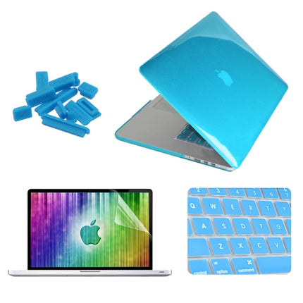 ENKAY for MacBook Pro Retina 15.4 inch (US Version) / A1398 4 in 1 Crystal Hard Shell Plastic Protective Case with Screen Protector & Keyboard Guard & Anti-dust Plugs(Blue)-garmade.com