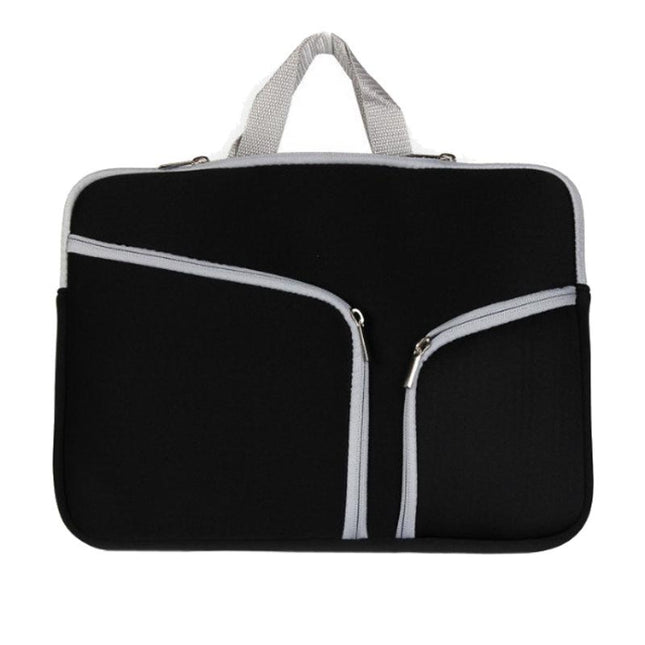 Double Pocket Zip Handbag Laptop Bag for Macbook Air 13 inch(Black)-garmade.com