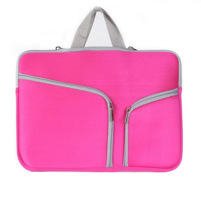 Double Pocket Zip Handbag Laptop Bag for Macbook Air 13 inch(Magenta)-garmade.com