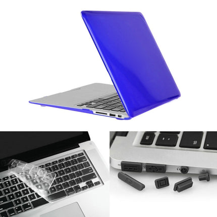 ENKAY for Macbook Air 11.6 inch (US Version) / A1370 / A1465 Hat-Prince 3 in 1 Crystal Hard Shell Plastic Protective Case with Keyboard Guard & Port Dust Plug(Dark Blue)-garmade.com